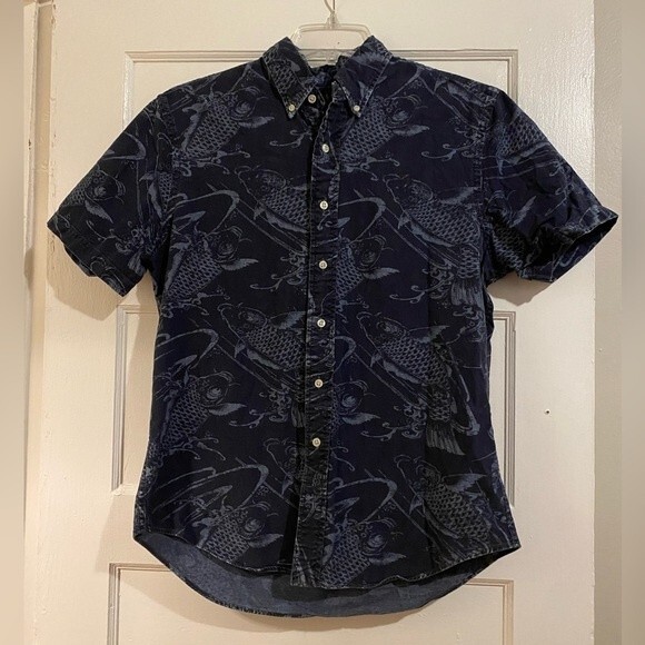 Ralph Lauren Slim Fit Button Down Short Sleeve Fish Print Shirt - Picture 1 of 13